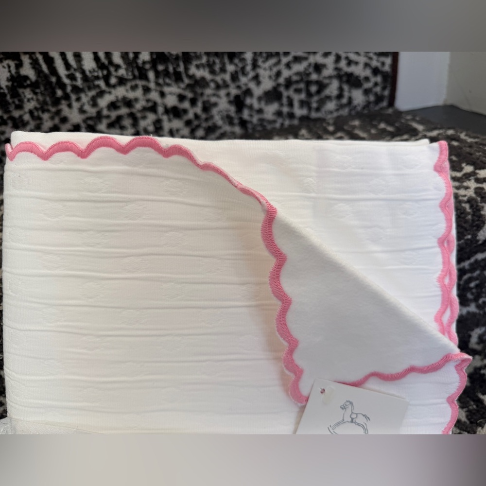 Baby White Blanket with Pink Trim